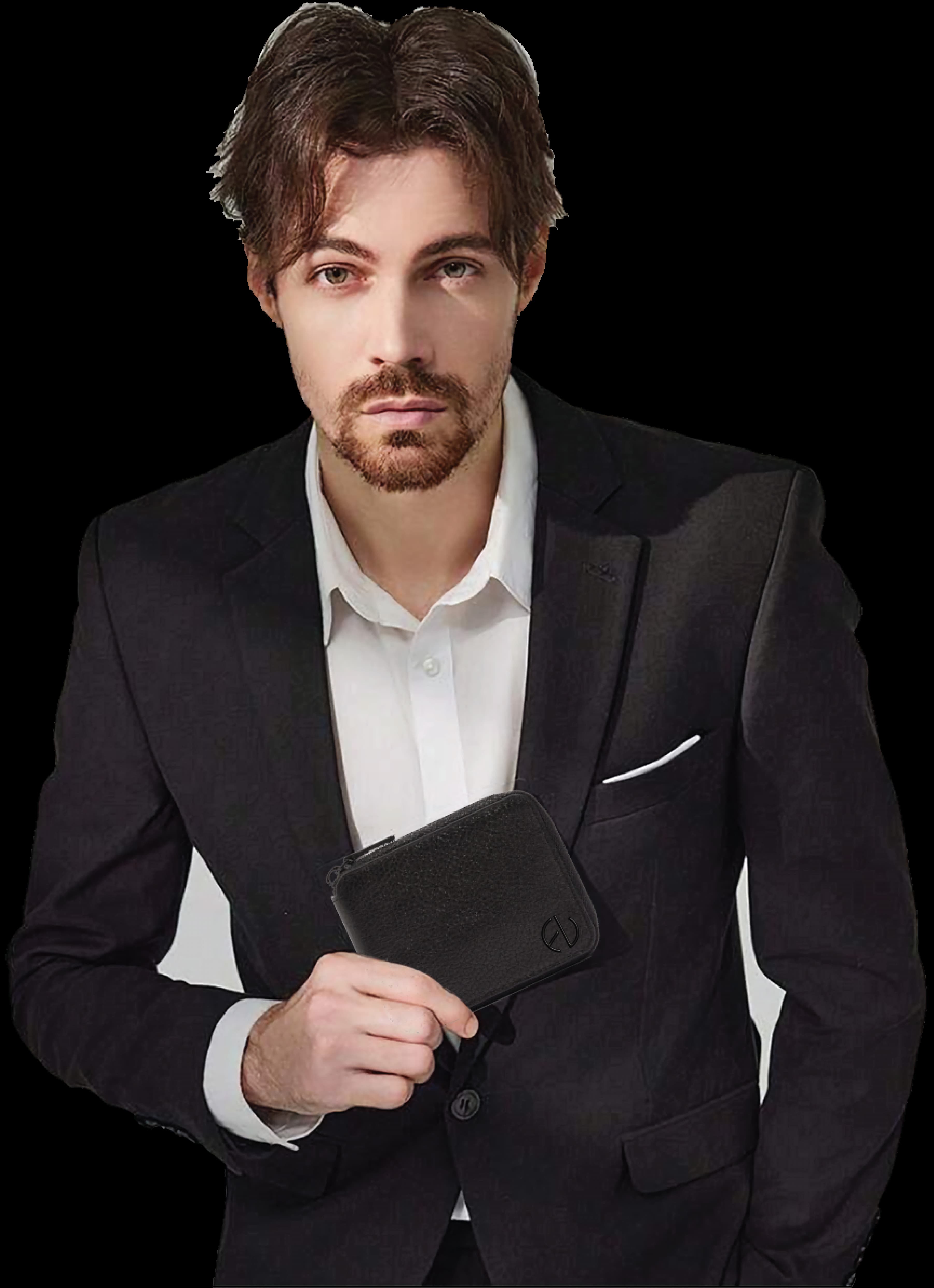 A man in a black suit holding the Fresh'n Up kit